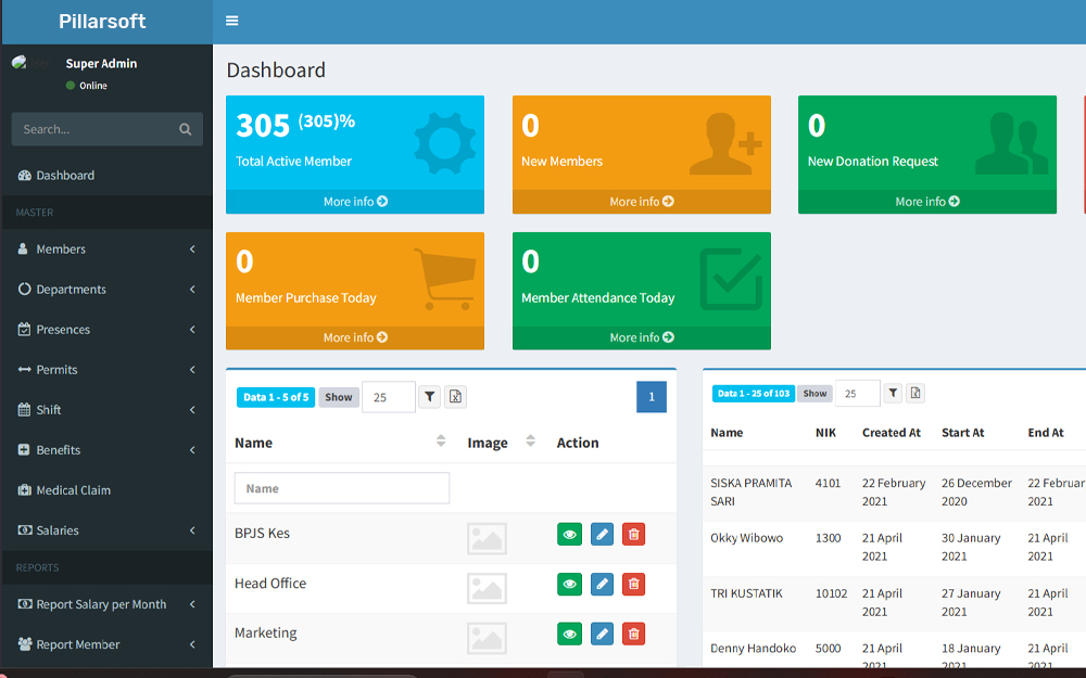Pillarsoft Dashboard Main